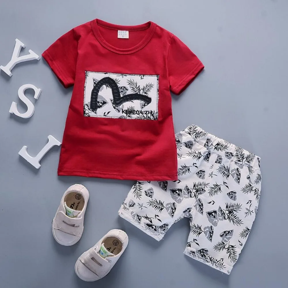 2019 New Summer Baby Boys Girls Clothes Children Clothing Sets Feather T-Shirt+Pants Sport Set Suit Kids Toddler Boy Top |