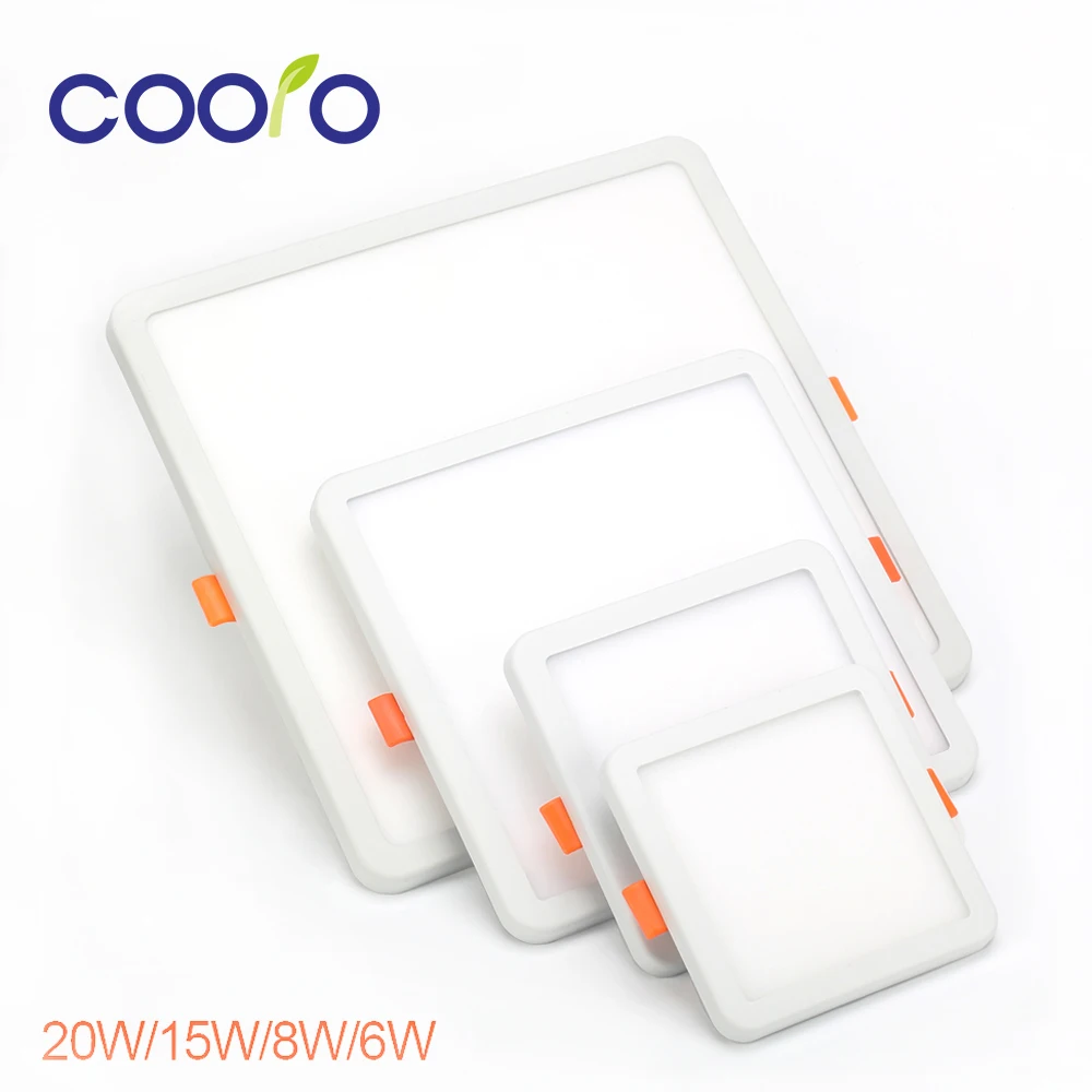 COOLO AC220V 6 Вт 8 Вт 15 Вт 20 Вт круглый квадратный светодиодный панельный светильник Встраиваемый светодиодный потолочный светильник Точечный светильник светодиодный драйвер