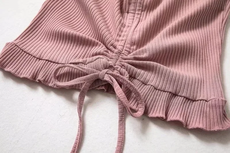 С открытыми плечами и принтом сексуальный топ на бретелях Ruching ruffle кружевные топы