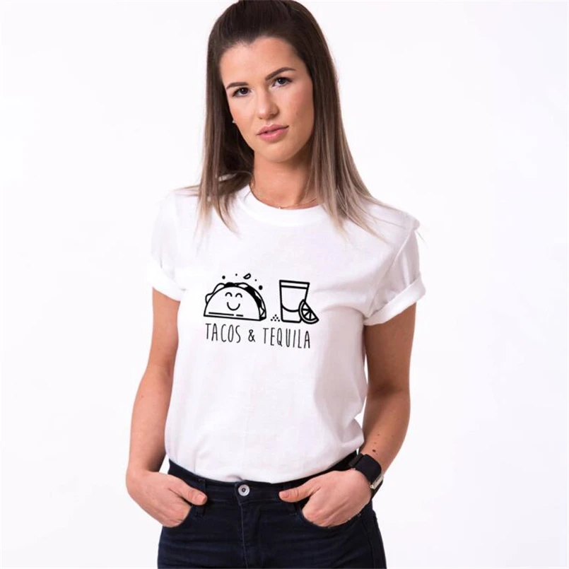 Tacos футболка с текилой графический Taco вечерние еда принт женщины милый