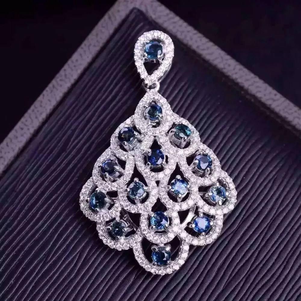 

natural blue sapphire pendant S925 silver Natural gemstone Pendant Necklace trendy Elegant fan Phoenix tail women party jewelry