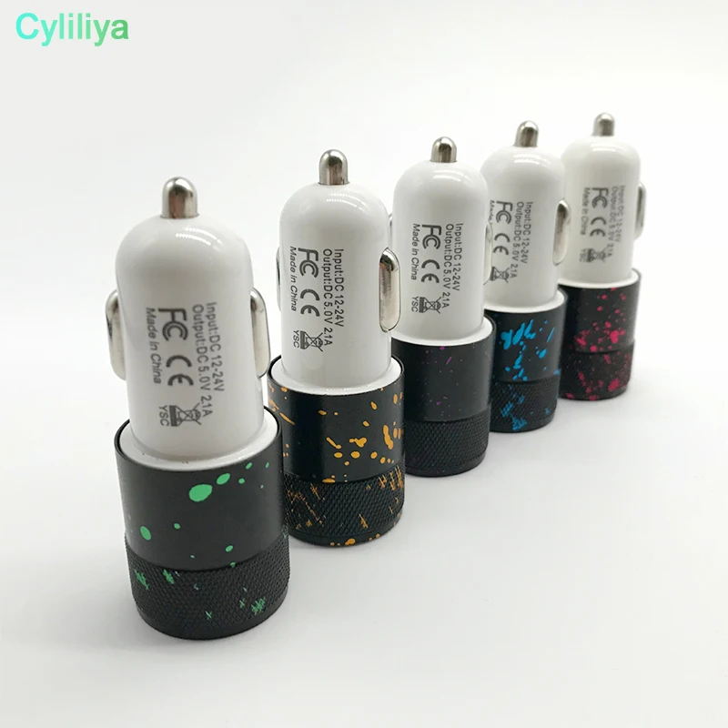 100 шт цветной рисунок 3.1A двойной USB порт автомобильные зарядные устройства