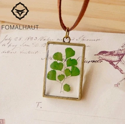Фомальгаут Maidenhair папоротник образцы растений кожаная цепочка колье длинное