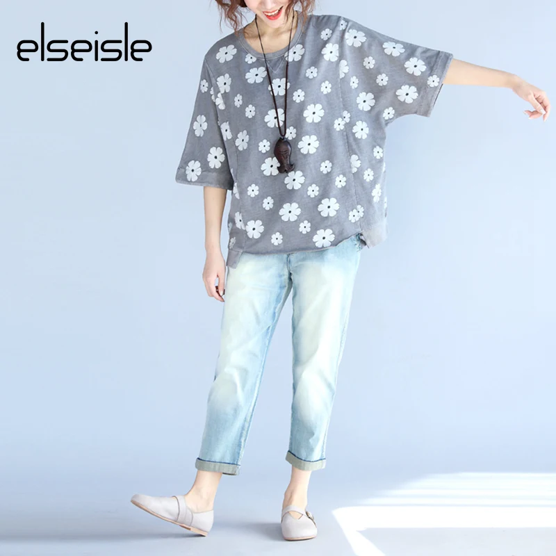 Женская футболка с цветочным принтом elseisle в стиле Харадзюку корейский стиль