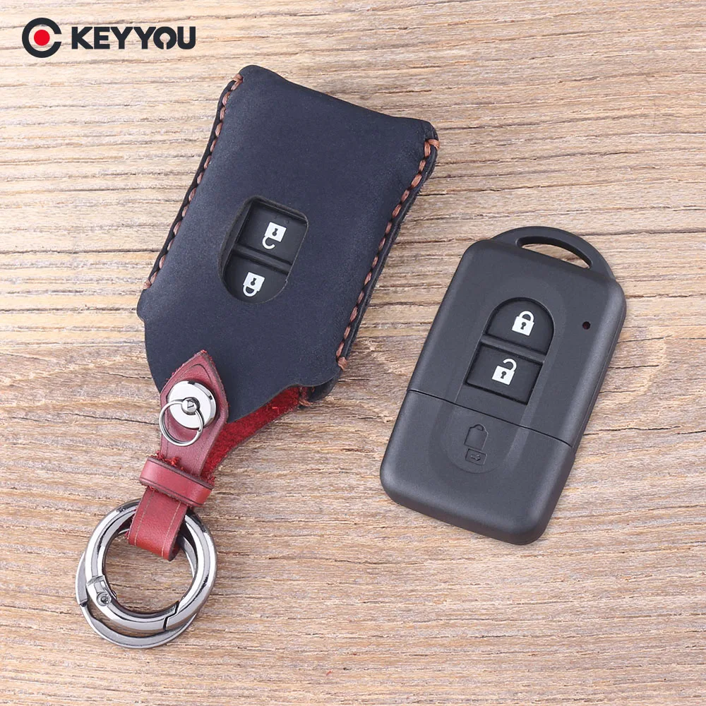 KEYYOU Leather Keychain 2 Button Remote Car Key Shell Fob Case For Nissan MICRA Xtrail QASHQAI JUKE DUKE NAVARA Cover | Автомобили и