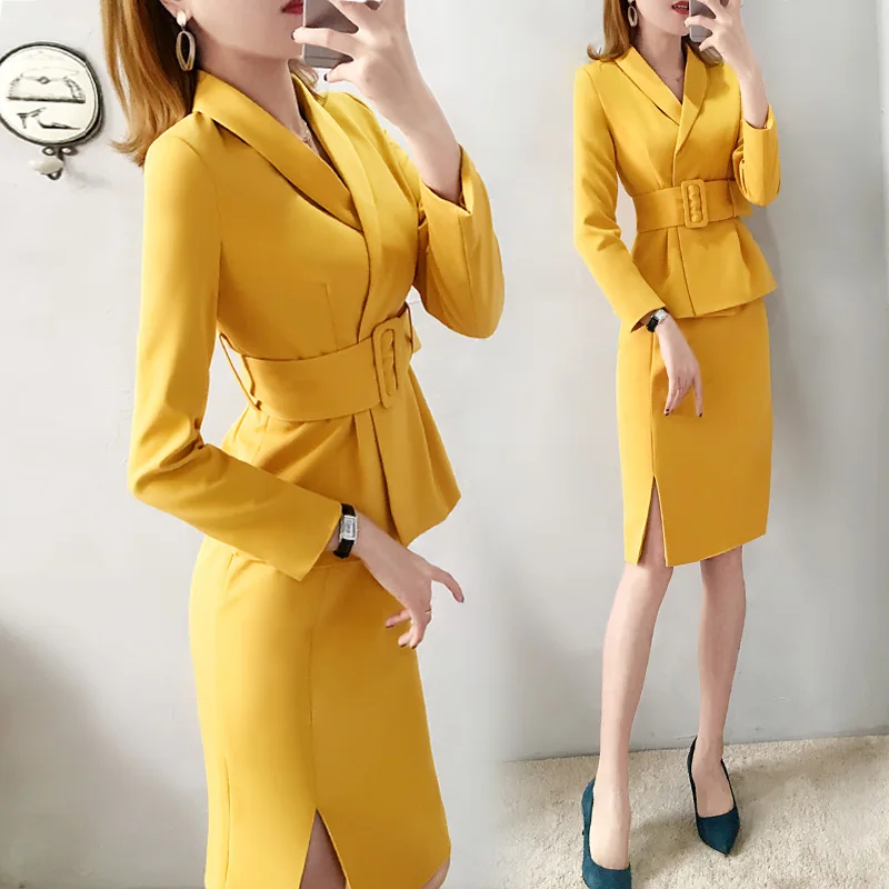 Fashion black suit skirt new high-end women's spring professional temperament waist V-neck + two-piece women |