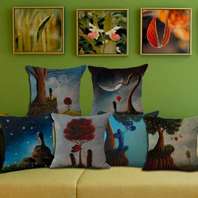 Мультяшная фантазия лес хлопок льняная Подушка C и моющаяся поясная подушка Милая для сиденья C101|linen cushion