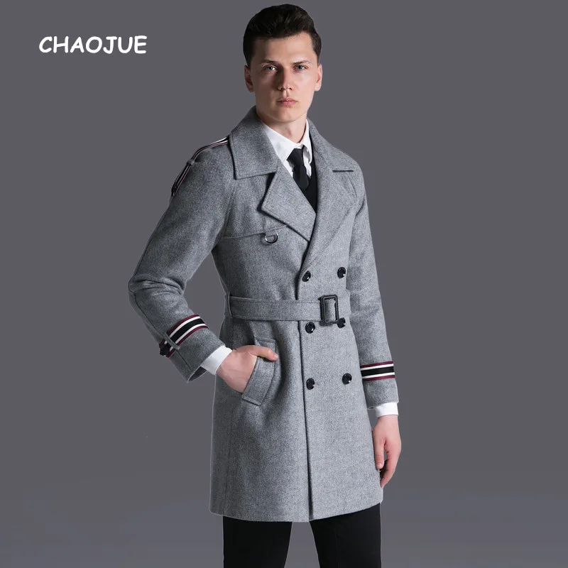Мужское шерстяное пальто средней длины в полоску британском стиле|wool men coat|wool coat