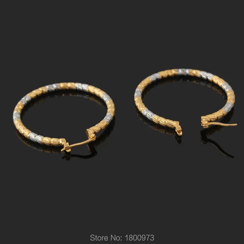 Двухцветные серьги Adixyn с изысканным узором золотые серьги-кольца большие