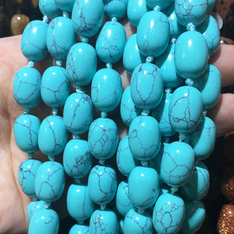 Blue Turquoise Натуральный камень ожерелье тигр ожерелье глаза ожерелье с кварцевым камнем 21 цвет на выбор 10x14 мм 18 дюймов - Окраска металла: Blue Turquoise