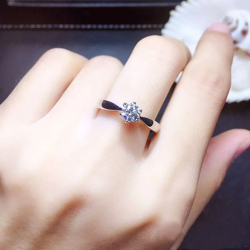 

Real Sterling Silver 925 Round Cut 0.5ct 5mm 6 Prong Moissanite Solarite Ring Engagement Wedding Rind Lab Diamond For Women