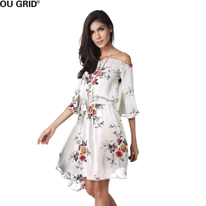 Для женщин Slash Средства ухода за кожей Шеи Цветочный принт Boho Летнее платье с