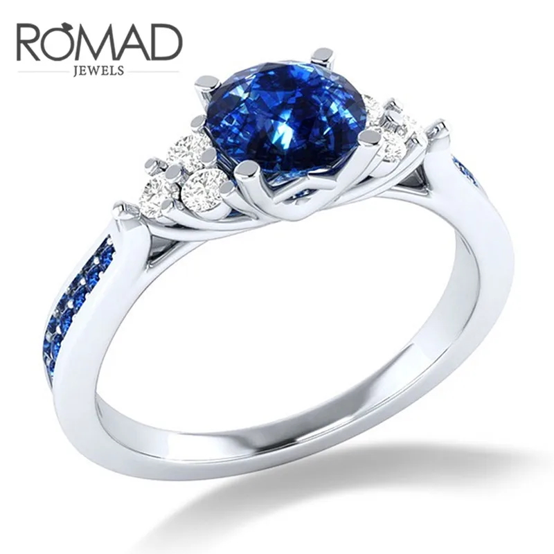 ROMAD синий камень размер 10 циркониевые кольца женские роскошные свадебные