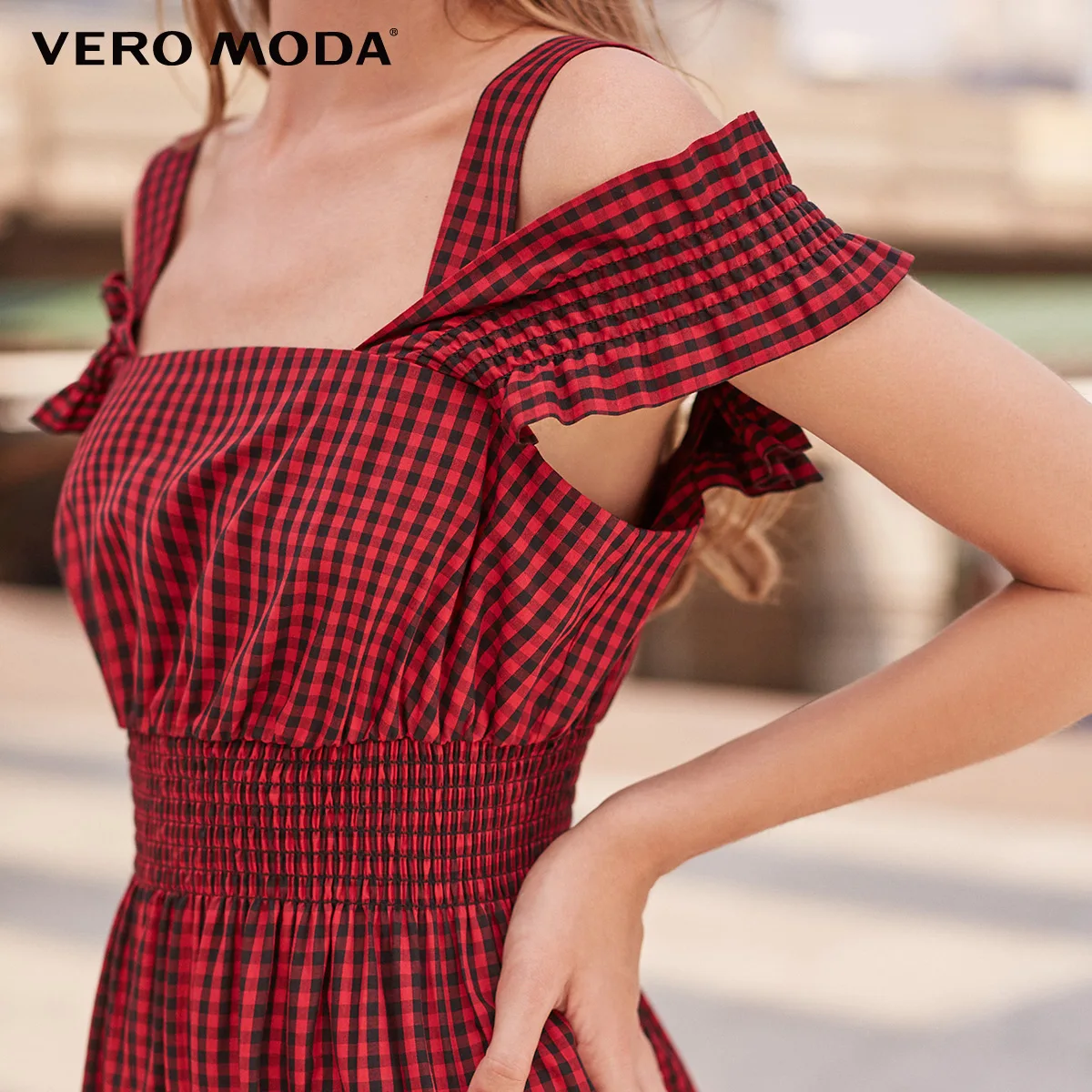 Vero Moda Весна и лето новый пояс клетчатое платье женщин | 31827A574 Женская одежда