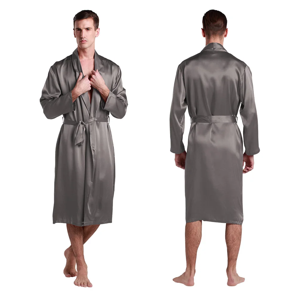 Dark Gray Lilysilk халат мужской кимоно пеньюар домашняя одежда для мужчин шелковый натуральный 22 Momme полная длина китайский традиционный - Цвет: Dark Gray