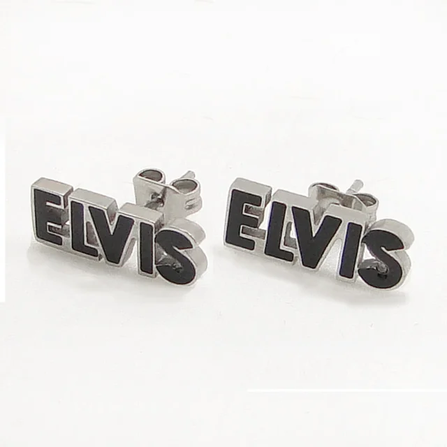 Сталь цвет DICARLUN Elvis черные полые серьги с буквами из нержавеющей стали мемориальные украшения Elvis Presley State Мужские t серьги для женщин мужчин - Окраска металла: Сталь цвет