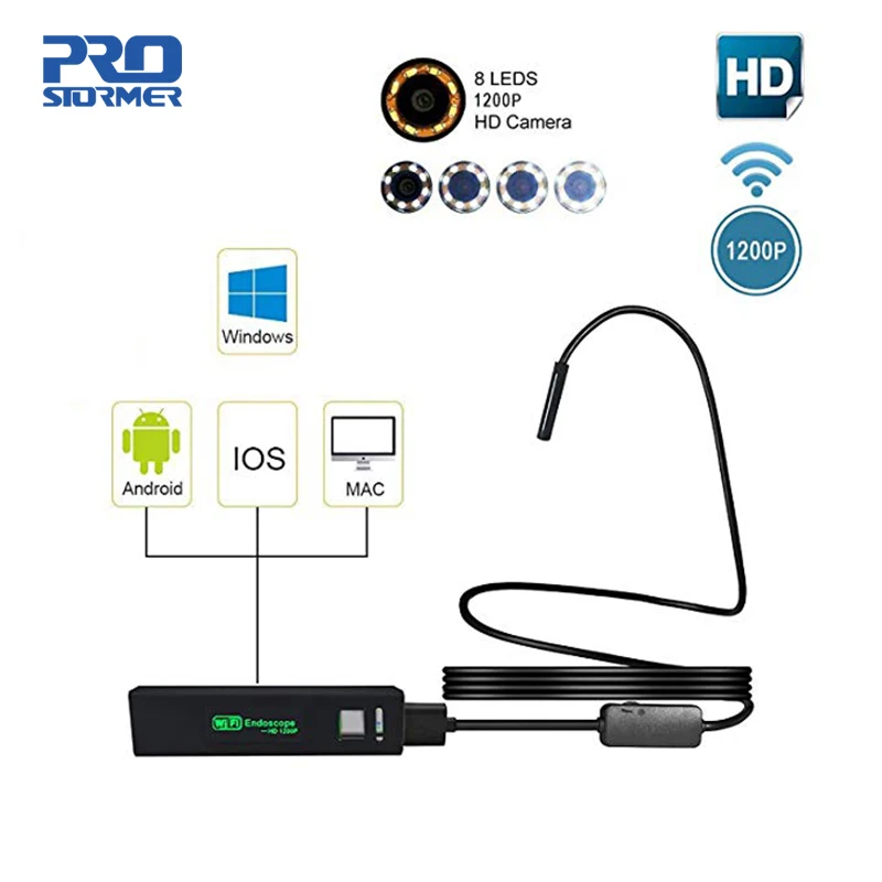 PROSTORMER эндоскоп wifi бороскоп 1200P HD HardWire полужесткая камера для Android iPhone IP68 iOS Инспекционная камера 7
