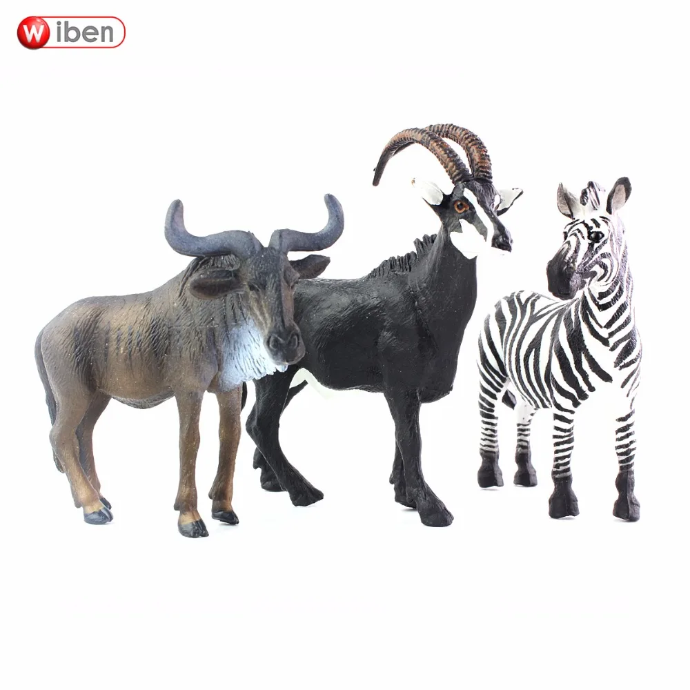 Wiben 3 шт./лот моделирование животных Зебра Wildebeest Antelope модель экшн и игрушка