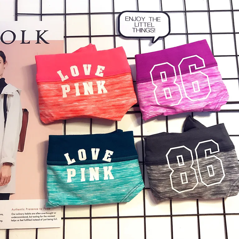 Розовый милый письмо Спорт Чистый хлопок Ткань Сексуальная Низкая талия без