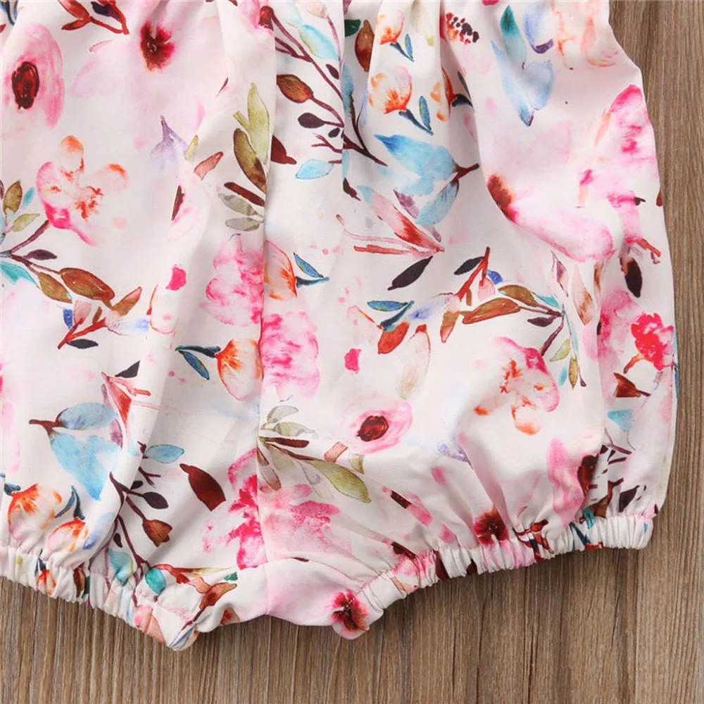 Цельный комбинезон с цветочным принтом и лямкой на шее для новорожденных девочек