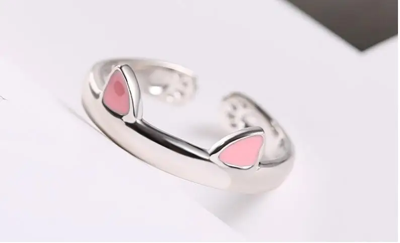 Серебряное кольцо с кошачьими ушками, открытый дизайн, милое модное Ювелирное кольцо для женщин, молодых девушек, детей, подарки, регулируемое кольцо