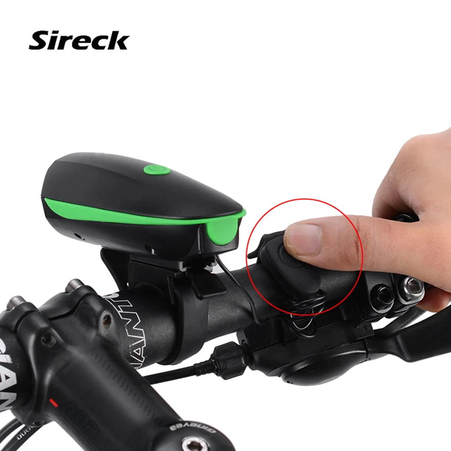 Sireck USB Перезаряжаемый велосипед передней свет с рогом Водонепроницаемый велосипед, LED с рогом сигнализации и батареи Luz Bicicleta