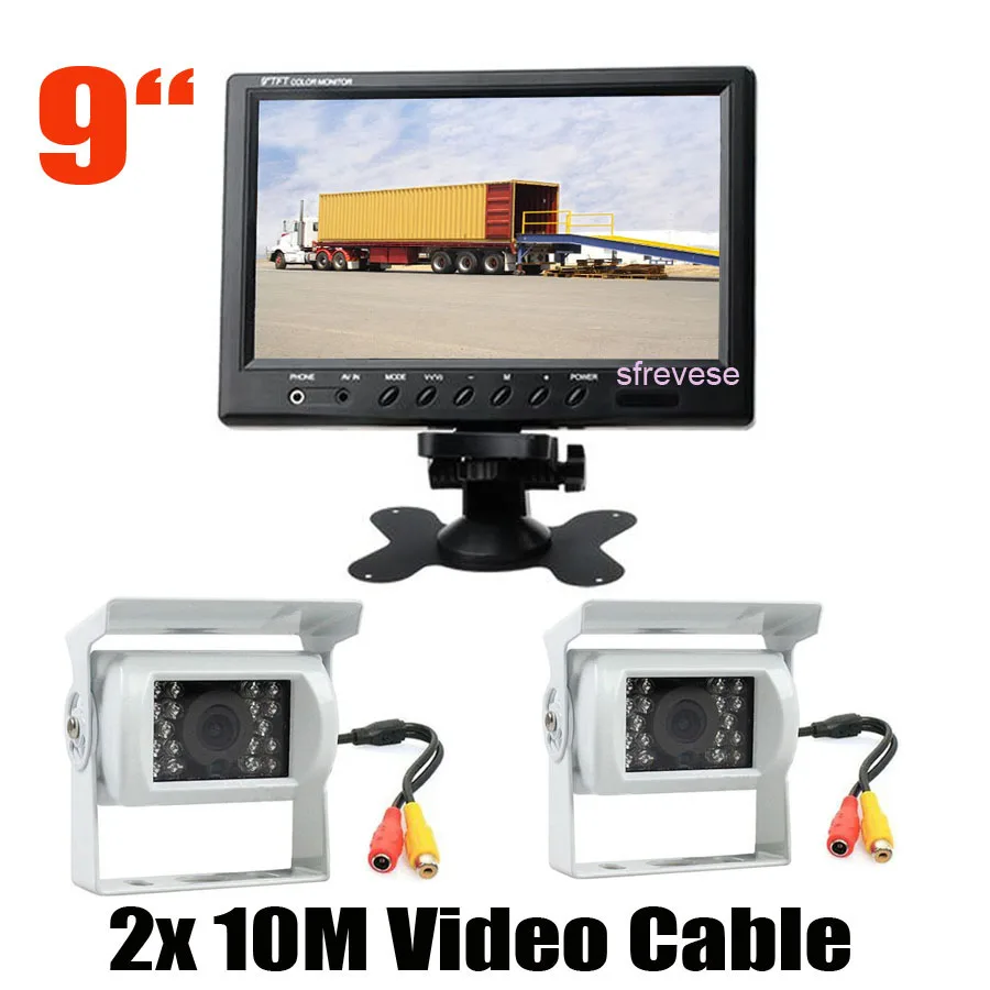 9&quot LCD Monitor Rear View Kit + 2x 18 LED IR Reversing Parking Backup Camera White for Bus Truck Motorhome | Автомобили и