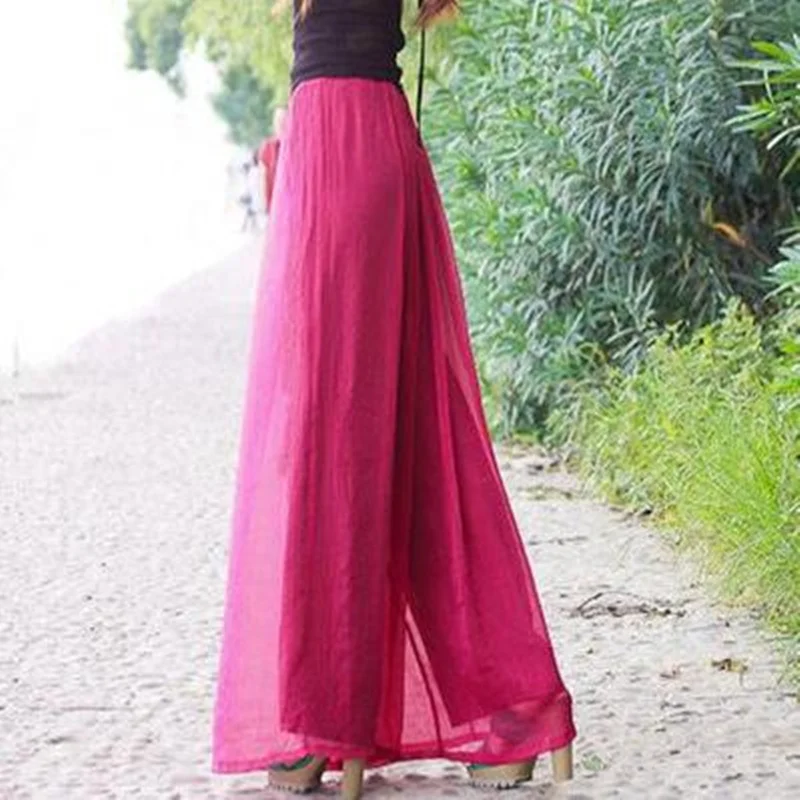 Женские широкие брюки Капри палаццо с высокой талией большие размеры лето