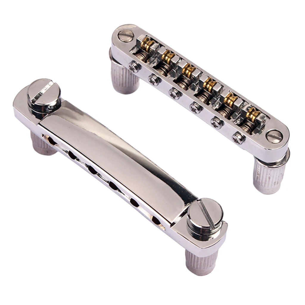 

Set Chrome Roller Saddle Bridge with 2 Matching Studs & Lock Tail Piece Tailpiece for Les Paul SG Guitar Parts