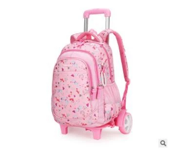 large wheels pink Детский Школьный рюкзак с колесами, Детские рюкзаки на колесиках, Детская сумка на колесиках для девочек, дорожный Рюкзак-тележка сумка для детей - Цвет: large wheels pink