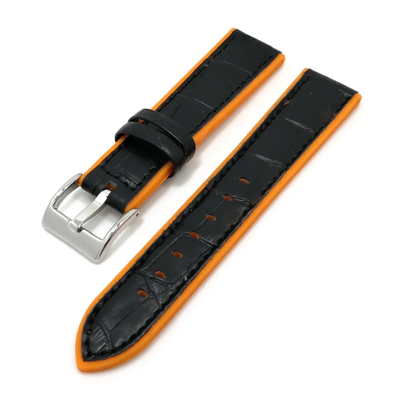 Black Orange MJeess универсальный ремешок для часов замена силиконовый+ кожаный ремешок для часов полосы Водонепроницаемый 20 мм 22 мм часы ремень браслет - Цвет ремешка: Black Orange