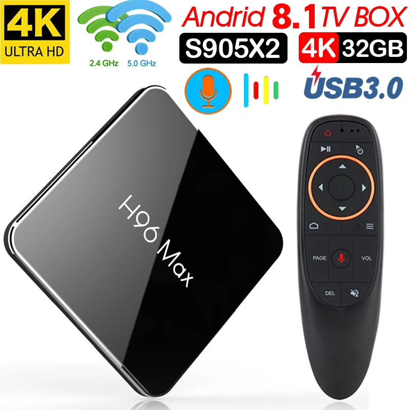 ТВ-приставка Amlogic S905X2 Android 8 1 H96 Max 4 k Smart Media Player ГБ 32 DDR4 quad Core 100 m 2 4g/5 ghz | Электроника