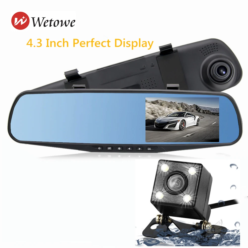 Автомобильная зеркальная камера Wetowe HD 1080 P видеорегистратор 4 3 '' двойная