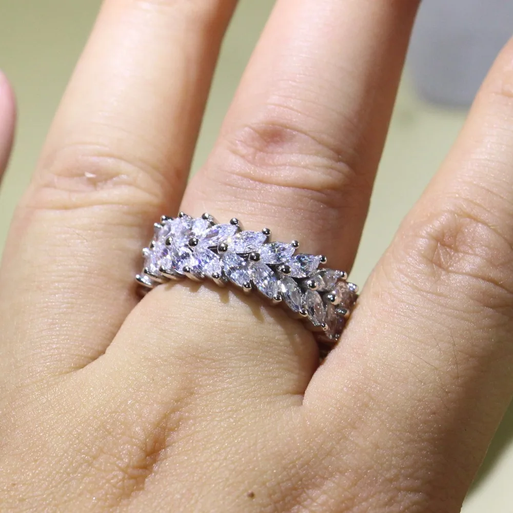 Drop Shipping Professional Luxury Jewelry Stack 925 Sterling Silver Fill Marquise Full White 5A Cubic Zirconia Wedding Band Ring | Украшения