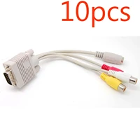 10pcs white pc vga svga male to 3 rca 4 pin s video female hdtv cable