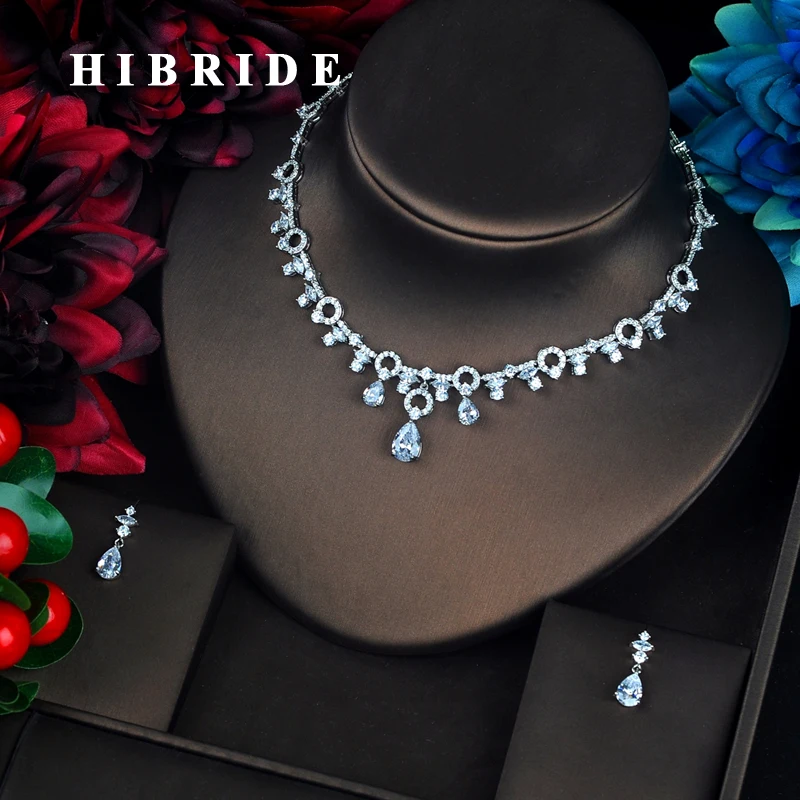 

HIBRIDE Luxury Colorful Cubic Zirconia Bridal Jewelry Set For Women bijoux mariage Brincos Necklace Set Birthday Gifts N-653