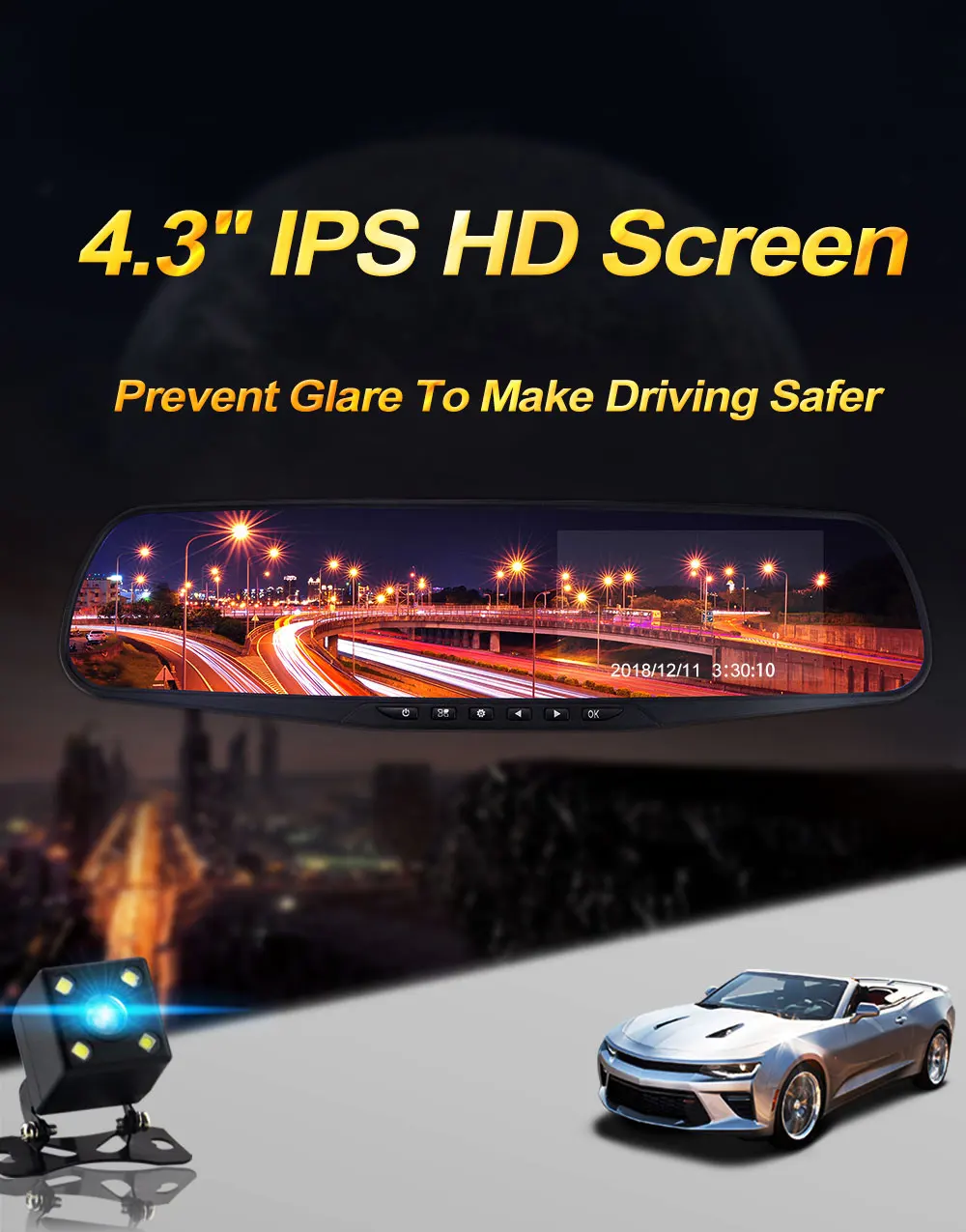 4,3 дюймов Full HD 1080P Автомобильный видеорегистратор Камера авто зеркало заднего вида цифровой видеорегистратор двойной объектив видеорегистратор регистратор видеокамера