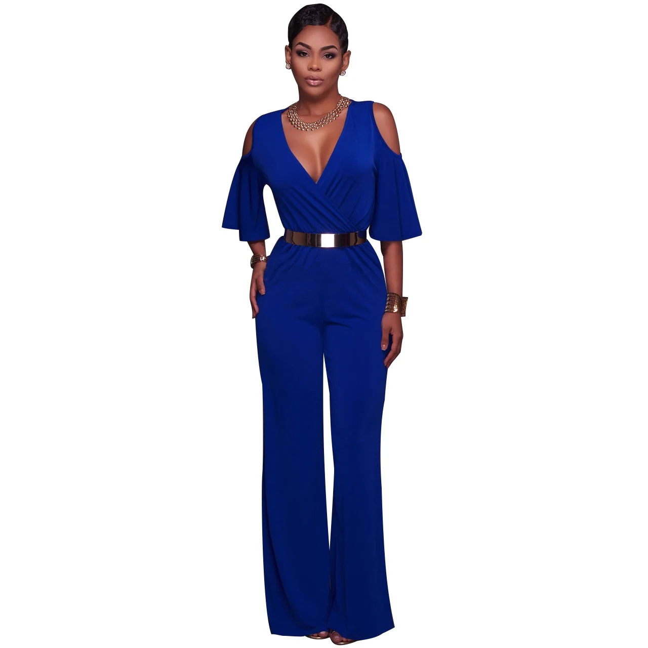 Для женщин Лето Глубокий v-образным вырезом с открытыми плечами Комбинезоны для