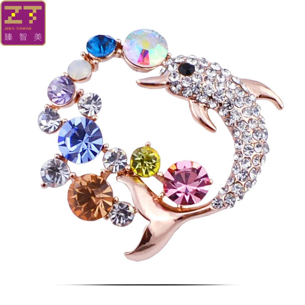Zhen томоми прекрасный и живой животных Дельфин Кристалл шарф пряжки воротник