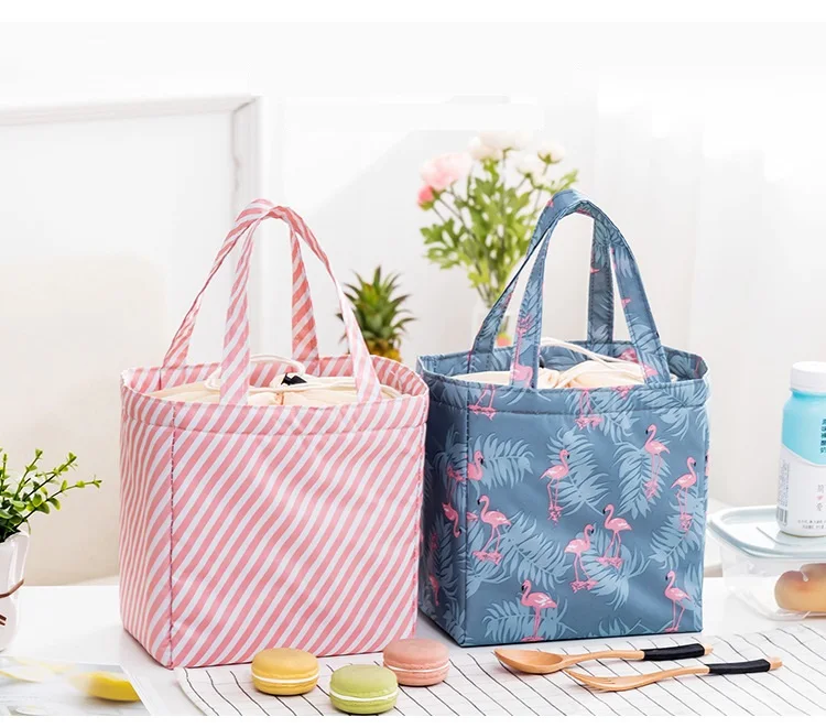 Изолированная сумка для ланча сумка-тоут из ткани Оксфорд с принтом фламинго