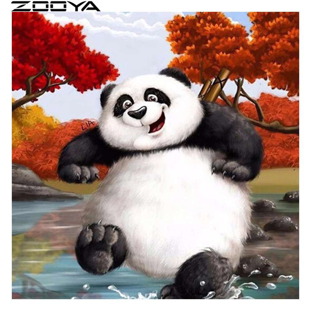 

ZOOYA Diamond Embroidery Cross-Stitch Kits 5d DIY Diamond Painting Panda Playing In The Water Embroidered With Rhinestones R706