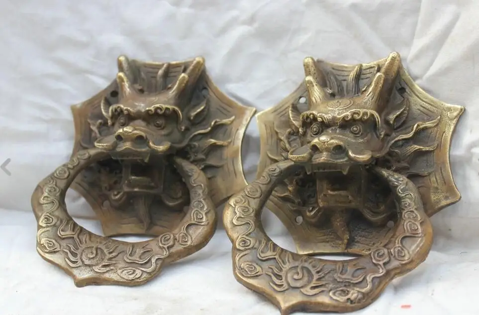 67110327 + 5 &quotСтарый Китайский Фэншуй Бронзовый злой Дракон Голова Статуя маска