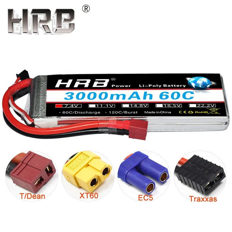 2шт hrb rc Lipo батарея 2S 7 4 V 3000mAh 60C AKKU T Dean XT60 EC5 Мужской Женский штекер части для