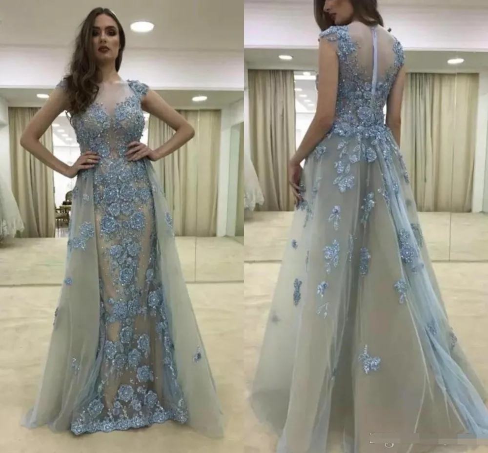 Vestidos арабские вечерние платья Кепки рукава Иллюзия 3D с цветочным рисунком кружевное с аппликацией из бусин торжественное платье; robe de soiree abiye