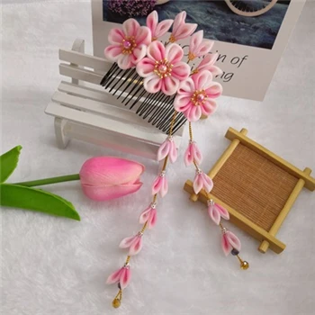 Изготовленный на заказ ручной работы японский кимоно Sakura hairwear Девушки Головные уборы женские заколки kanzashi цветок заколки для волос с длинным падением - Цвет: light pinkr(1 pc)