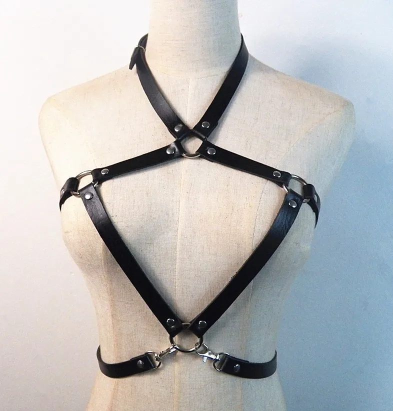 Панк Cupless бюстгальтер Топ кожаный ремень безопасности средства ухода за кожей