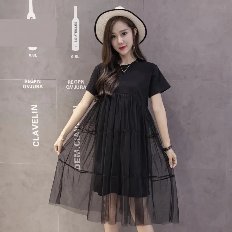 Платья для беременных с коротким рукавом Пэчворк Тюль хлопок летняя модная