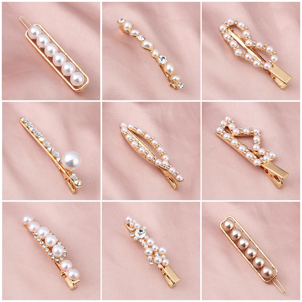Заколка Стразы с жемчугом женская металлическая шпилька для волос модный зажим