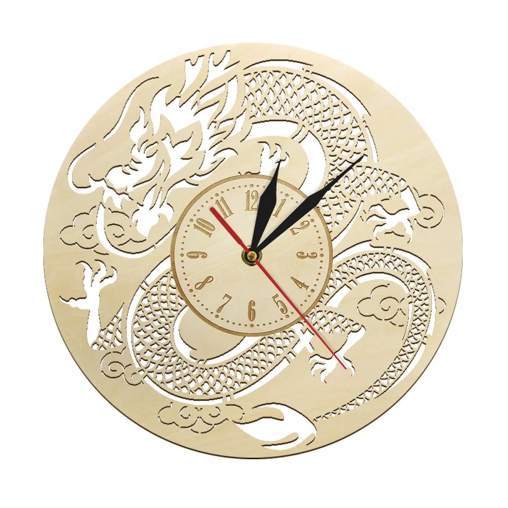 Vintage Dragon Sculpture Watch horloge Japanese Dragon Fantasy Wall Clock Wooden Home Décor Original Gift  Non Ticking wandklok