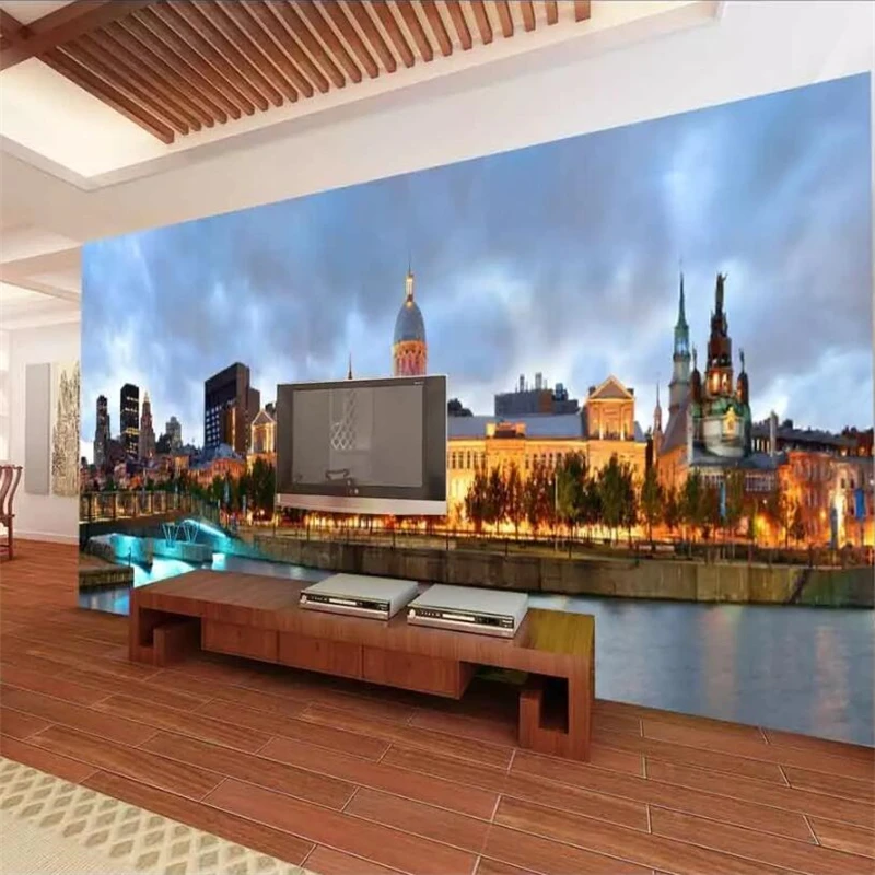 3D обои на заказ wellyu Настенная картина с изображением города ночного пейзажа